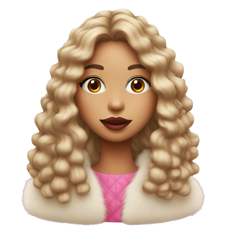 Brittish girl chewing gum with makeup and a fur coat emoji