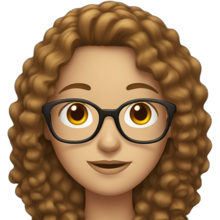 white woman with long curly brown hair and glasses emoji