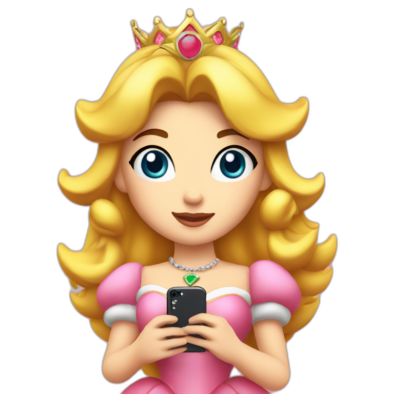 Princess Peach holding an iPhone emoji