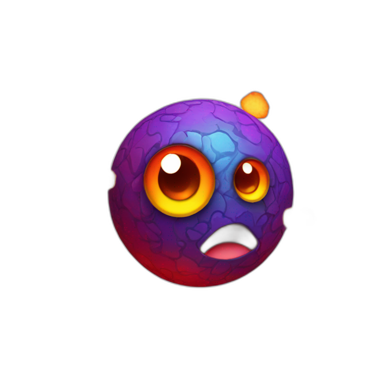 3d sphere with a cartoon lava texture with big stupid eyes emoji