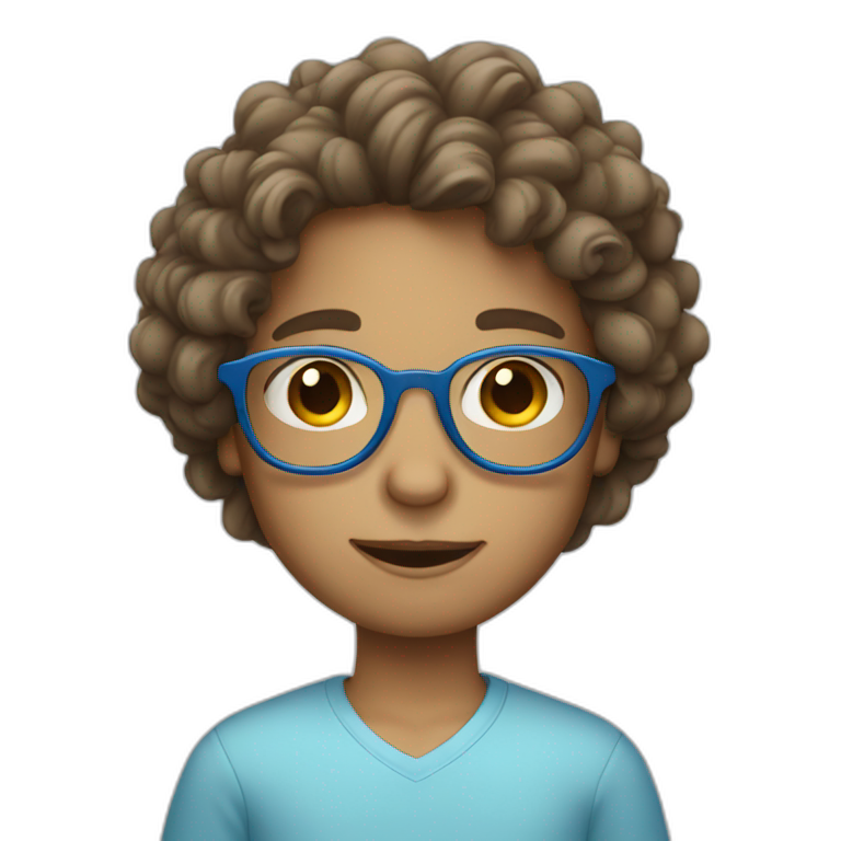Boy with long curly hair and round blue glasses emoji