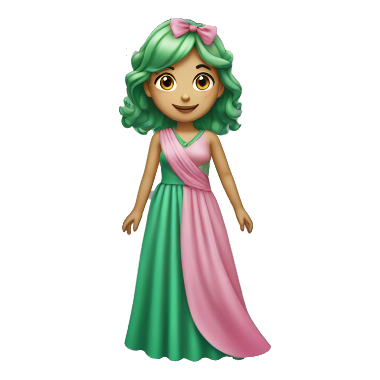 Green Haired Girl With Long Pink Dress Curtsying emoji