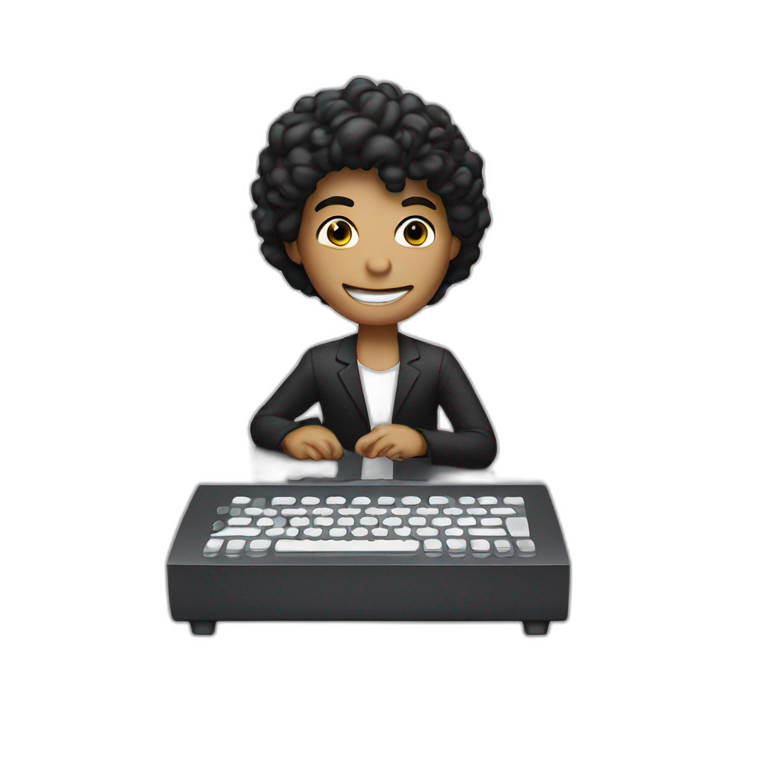 computer with "MJ" wrote on the screen emoji