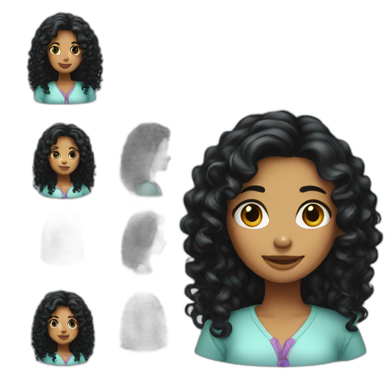 Curly long black hair woman emoji