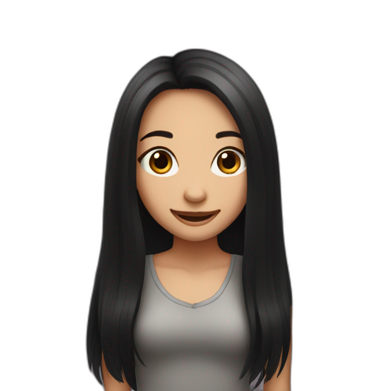 Cute girl with long black hair smiling emoji