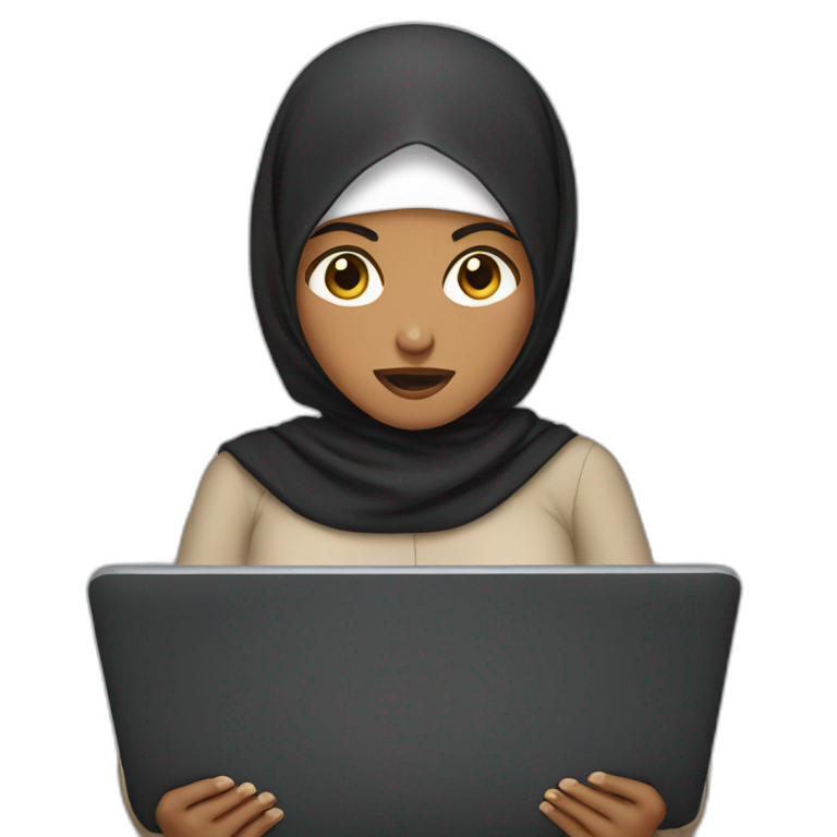 Angry hijabi woman holding black laptop emoji