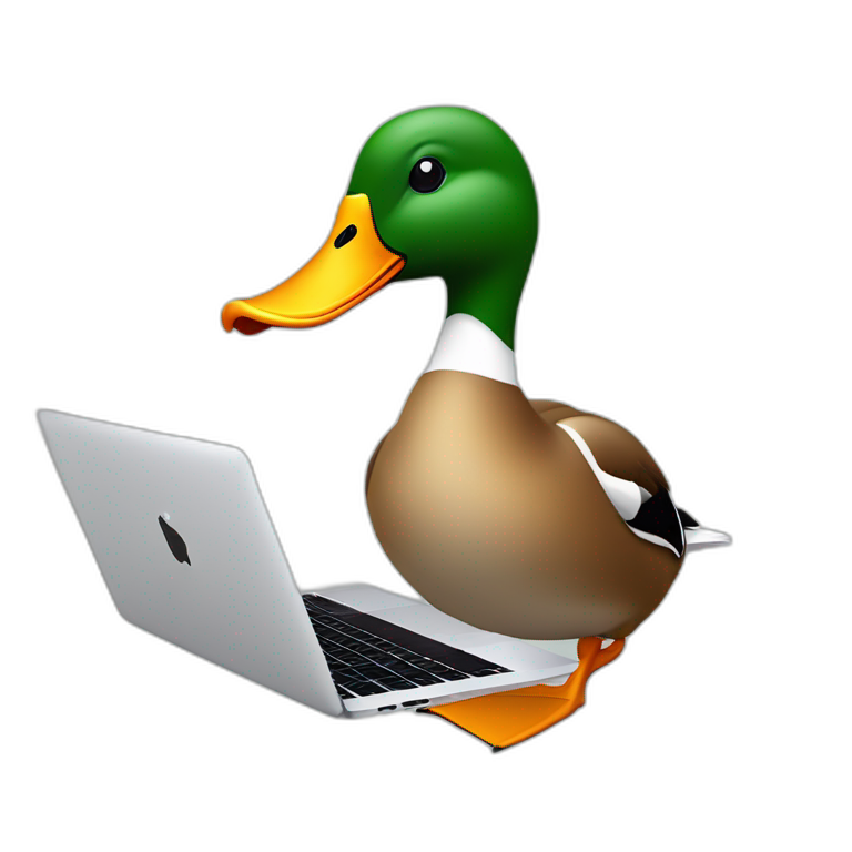 a mallard duck using a macbook pro  emoji