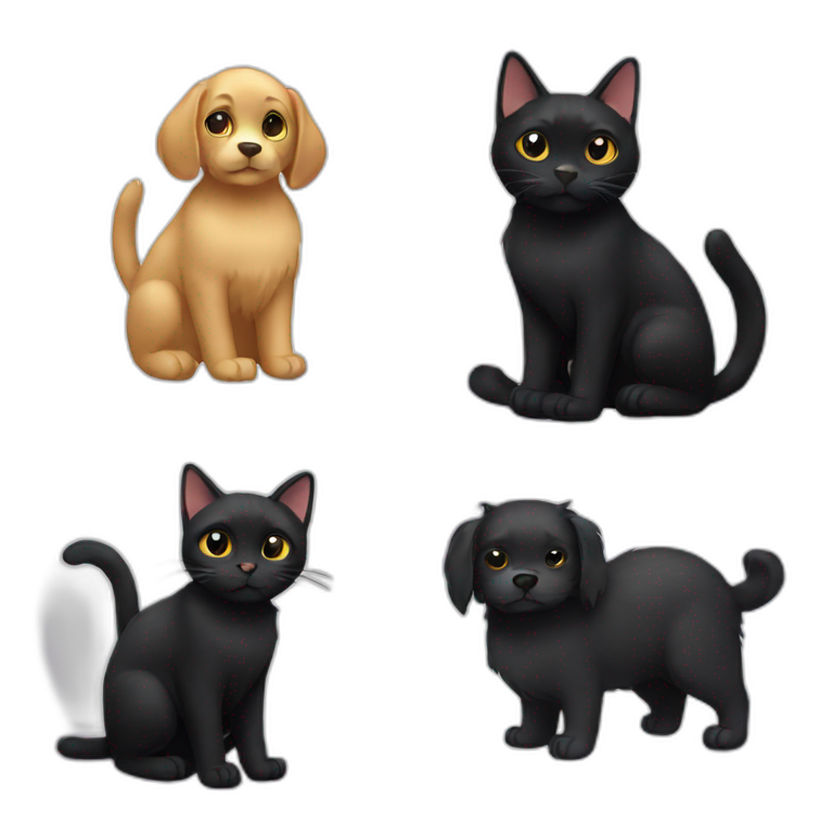 Black cat with small black dog emoji