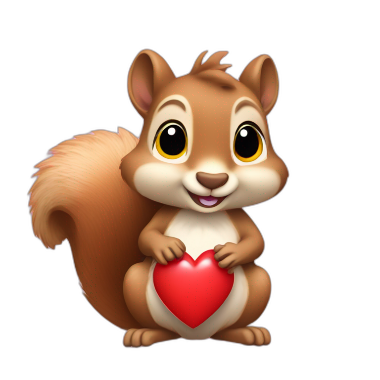 a squirrel holds a red heart in its paws emoji