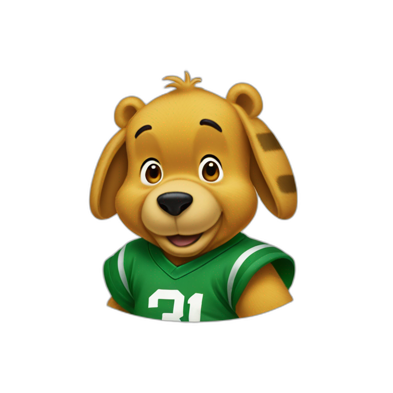 Winnie-the-Pooh wearing green boston celtics jerssey emoji