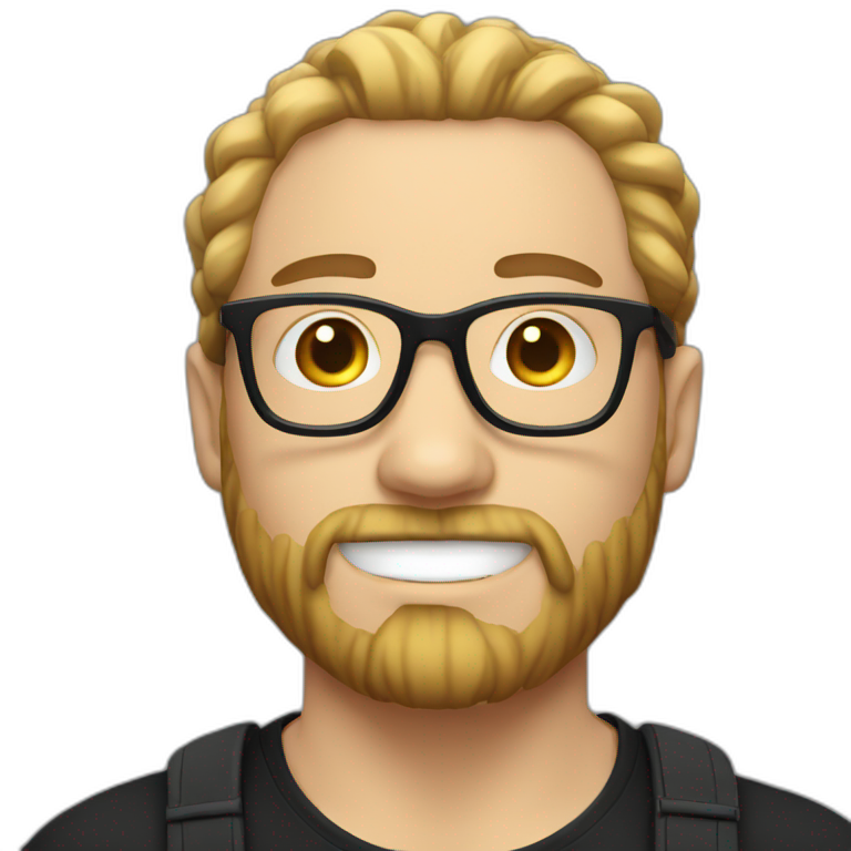 White Man with clear glasses and a black tshirt and a man bun and beard emoji
