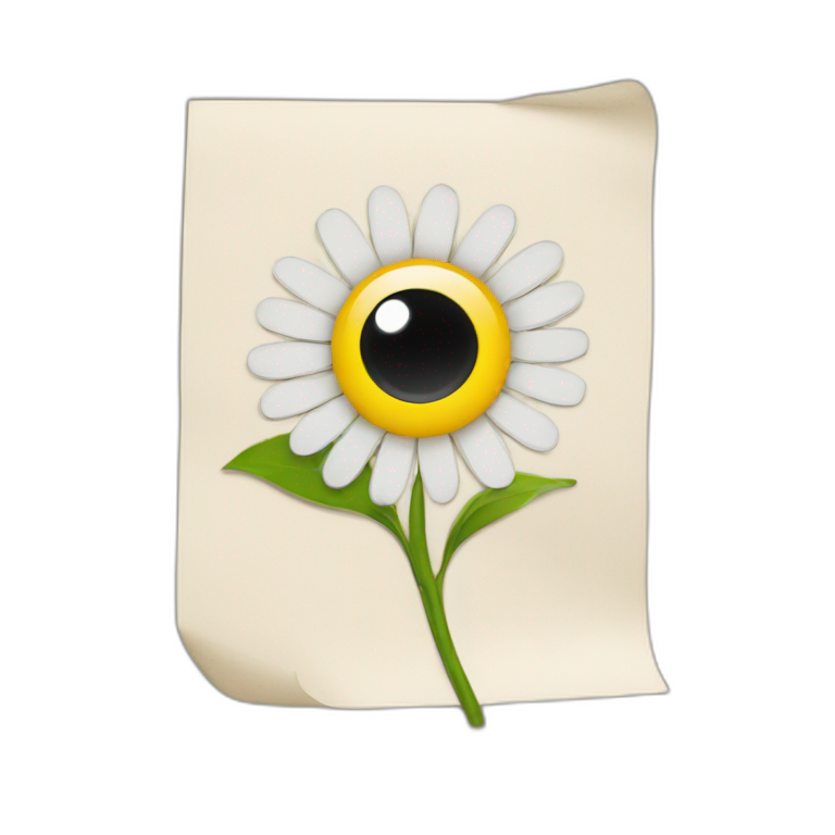 sheet of paper and flower with eyes emoji