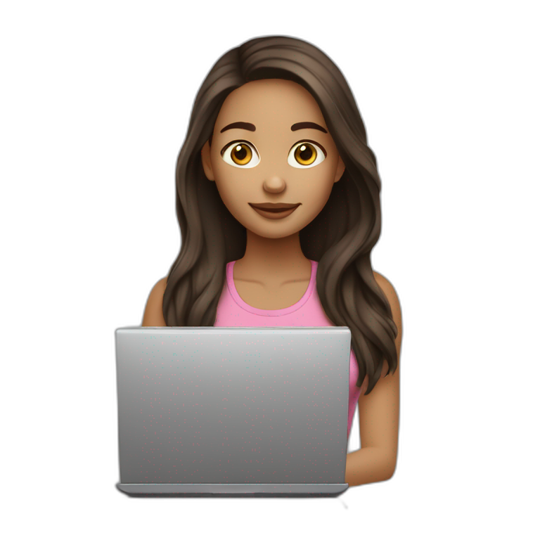 light skin girl long dark brown hairs with laptop emoji