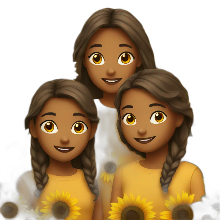 three girls with sunflowers emoji