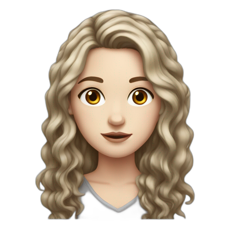 white girl with dark brown wavy dark long hair, freckles and dark eyes emoji