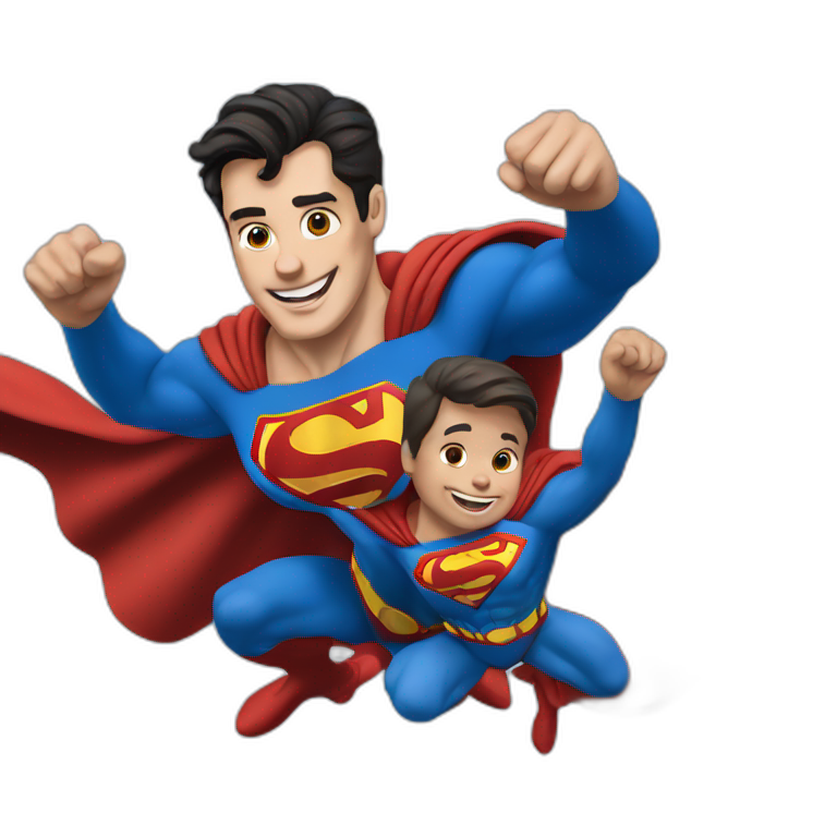 superman flying with two toddlers emoji