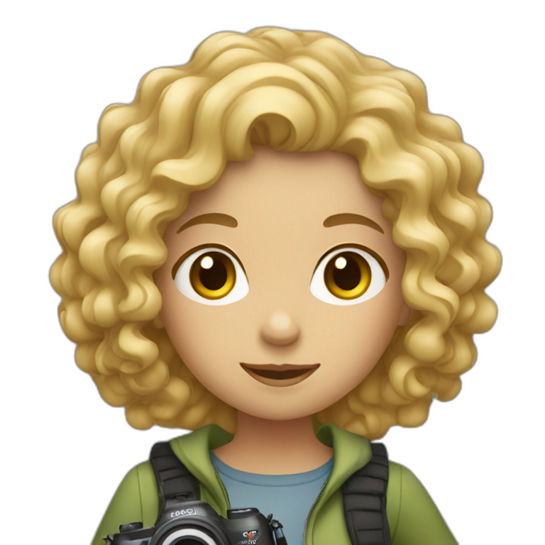 Curly blond girl with camera emoji