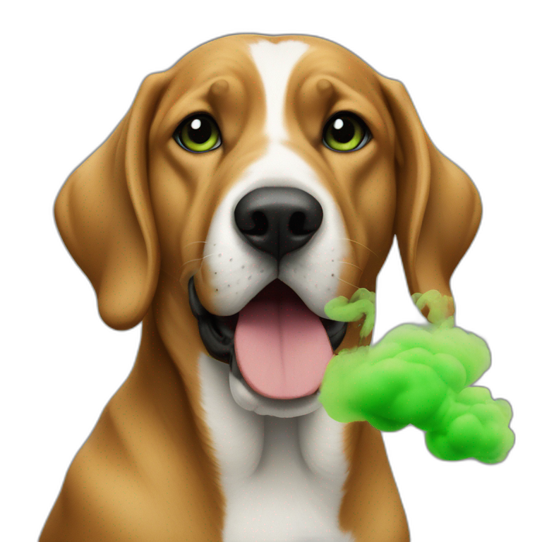 dog with green smoke into nose emoji