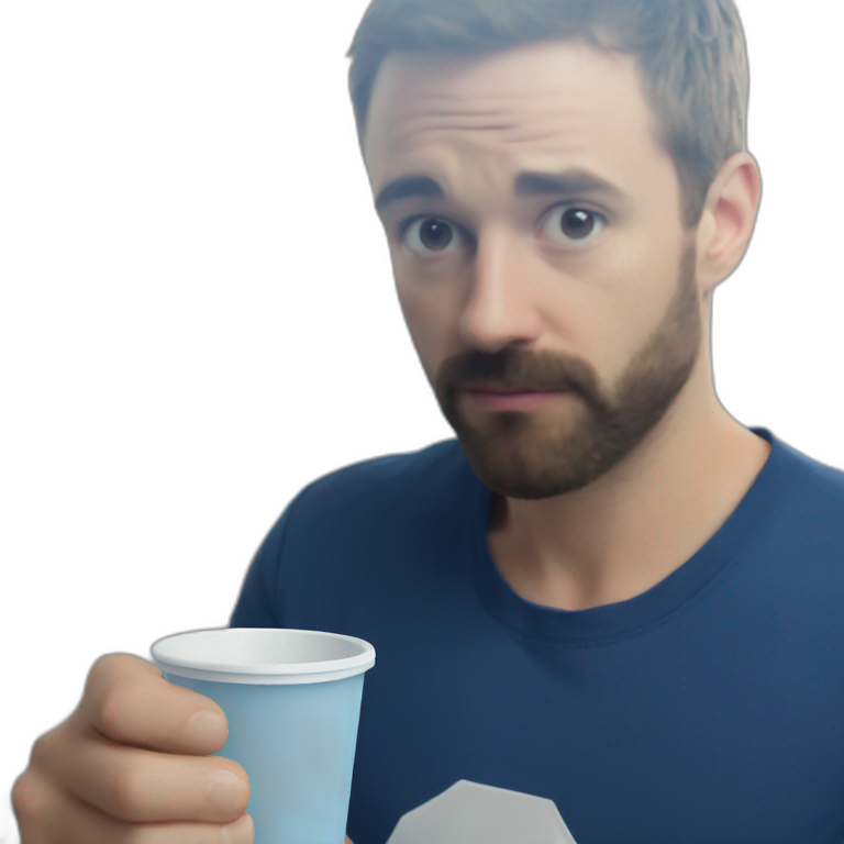 bearded boy holding blue cup emoji