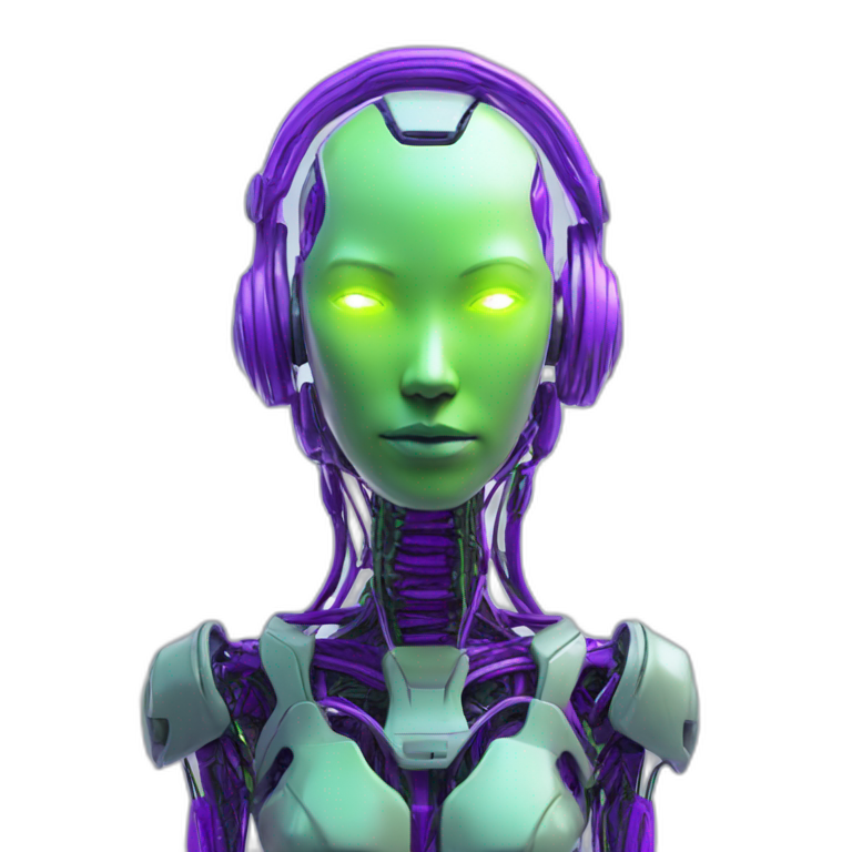 lemon-green-and-purple-neon-Robotic cyborg meditation emoji