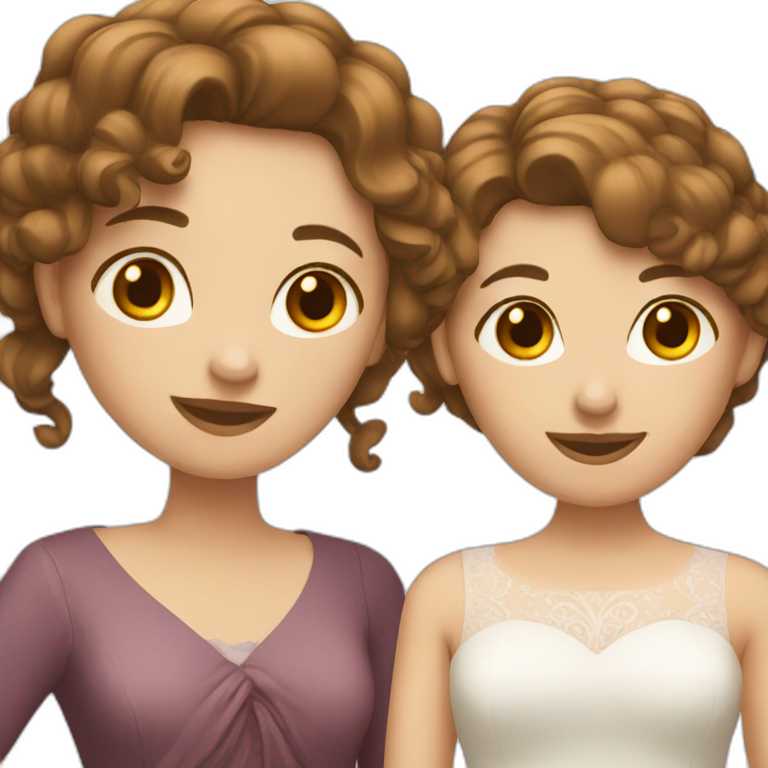 Two women with brown hair married emoji
