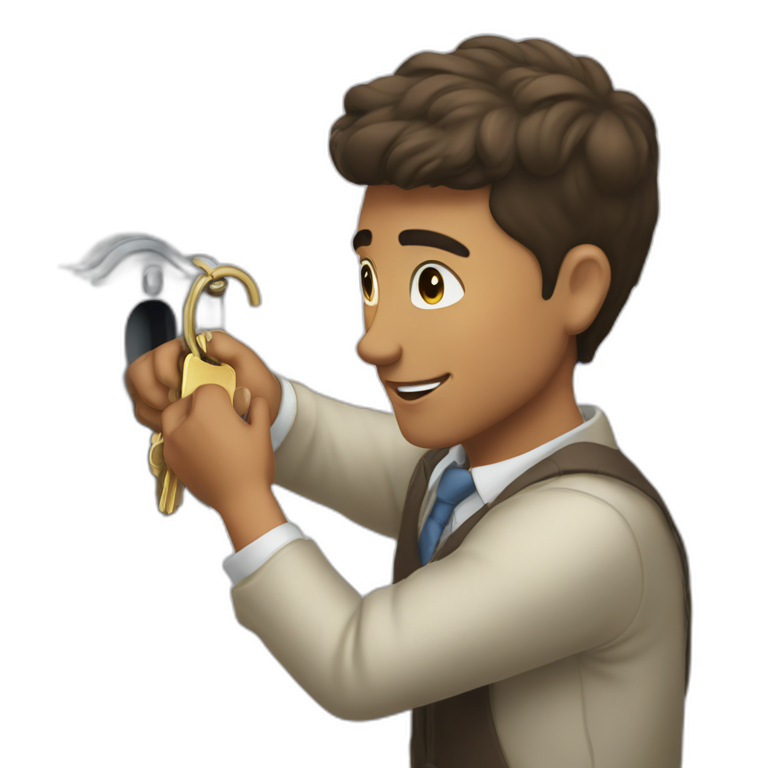classy young man struggling to get a key into a lock emoji