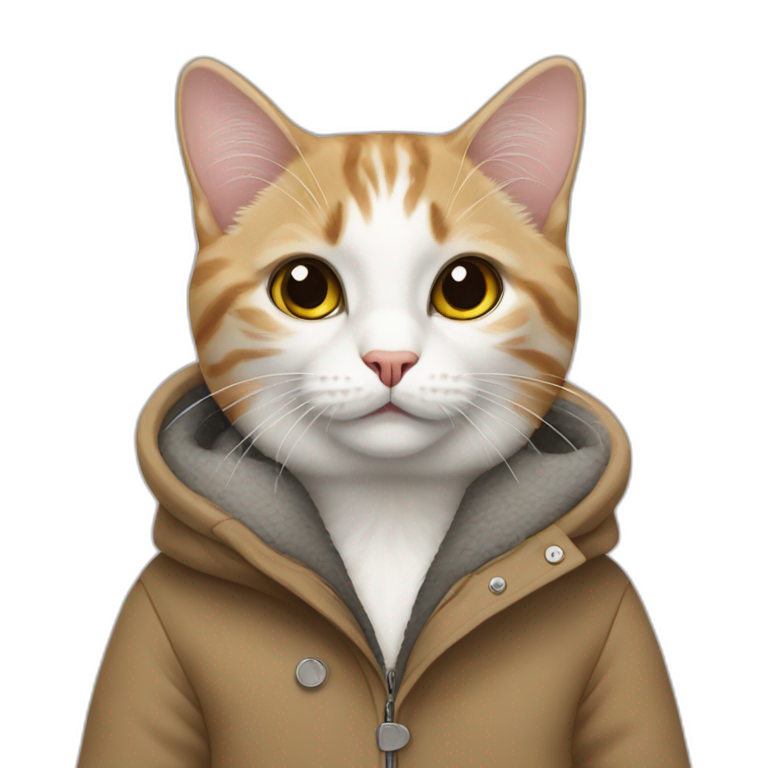 Mix breed cat in a Zara winter coat emoji