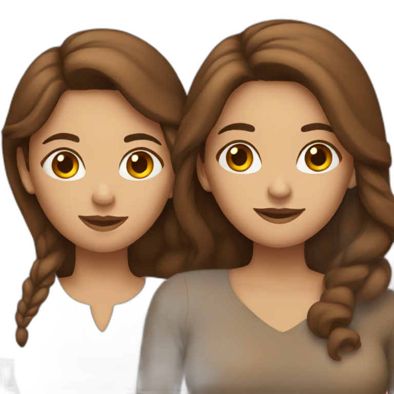 Two women with brown hair in love emoji