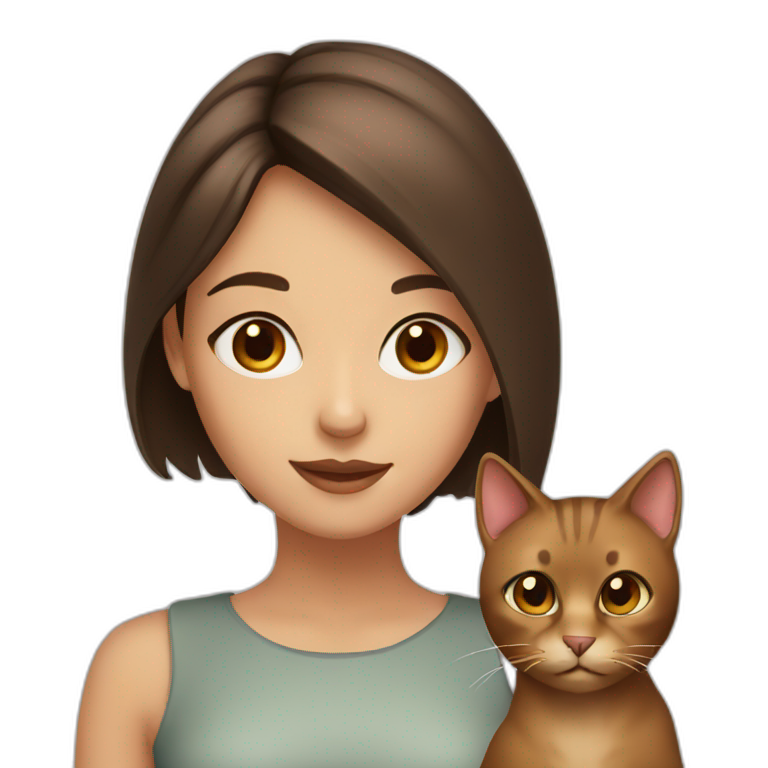 Girl with brown eyes and with brown cat emoji