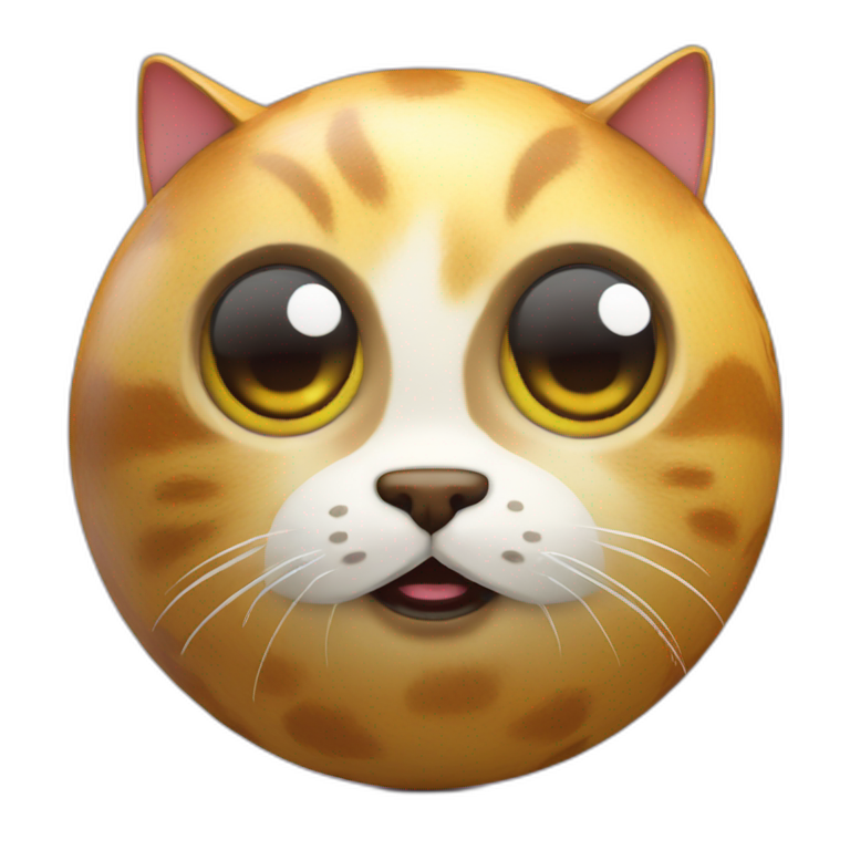 3d sphere with a cartoon Cat skin texture with big childish eyes emoji