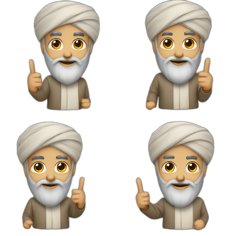 muslim old shekh middle eastern guy with beard an wearing turban holding 1 finger emoji