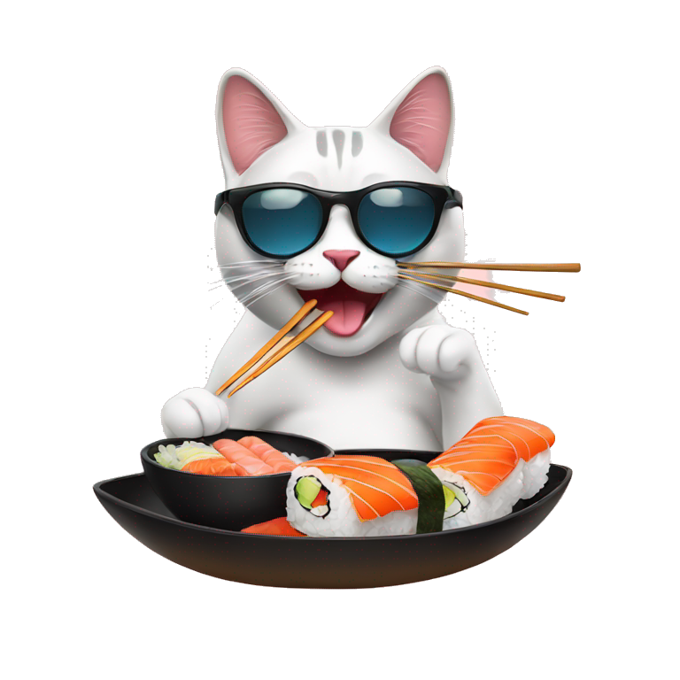 cool cat wearing sunglasses eating sushi emoji