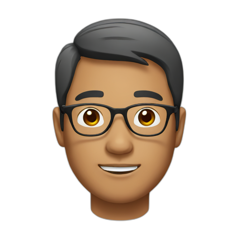Asian man wear glasses with brown skin emoji