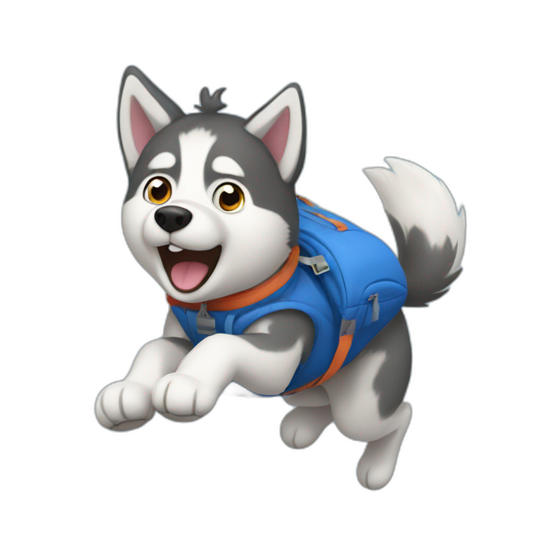 husky jumping with parachute emoji