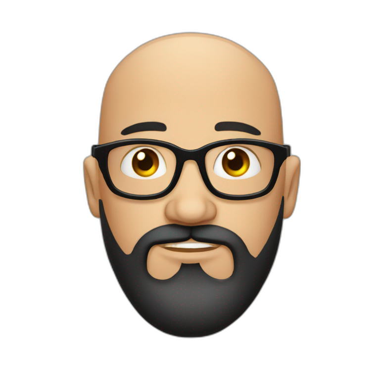 bald headed spanish guy chubby face full black beard and thin round glasses emoji