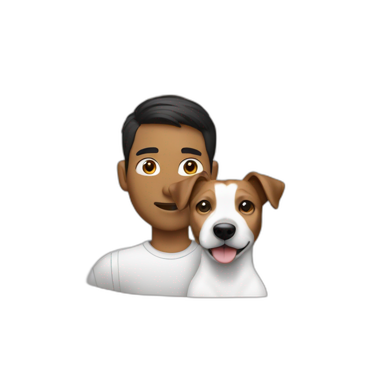 Man with modern cut hair dark hair with jack russell terrier dog emoji
