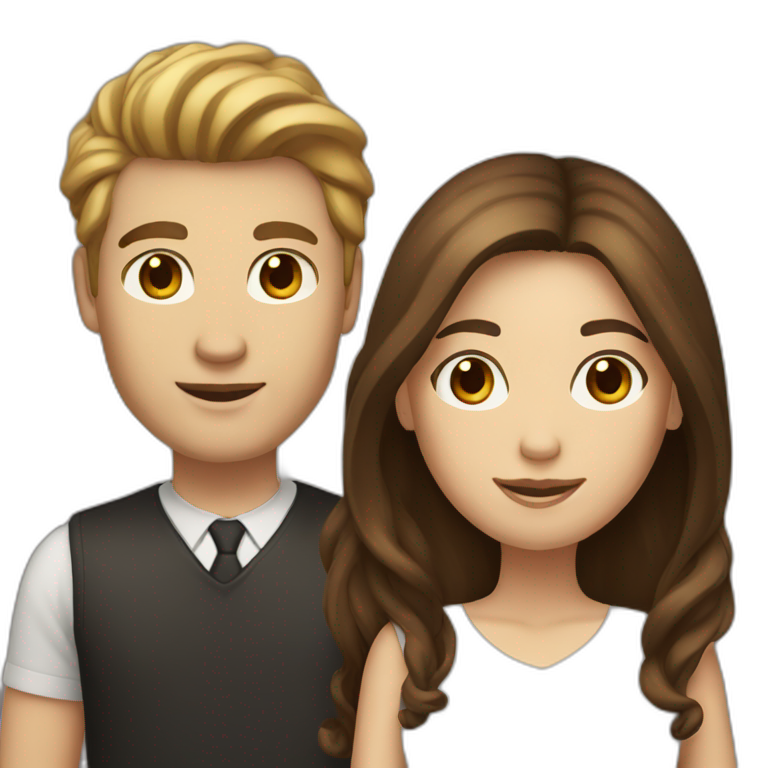 light brown hair white man and dark brown long hair woman emoji