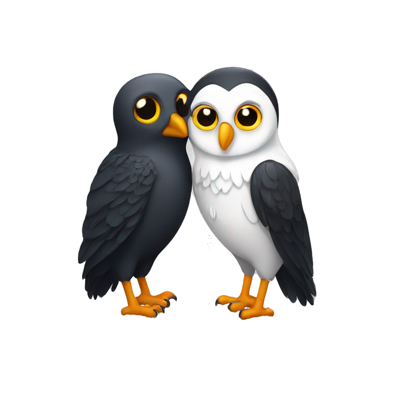 A White owl and a crow hugging  emoji
