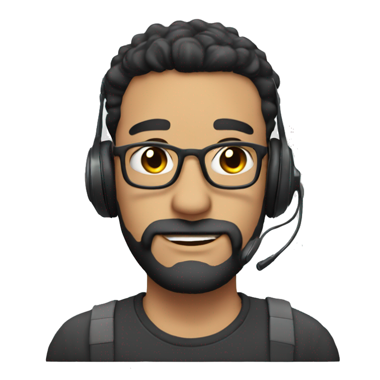 guy with nose above average with black hair and beard with laptop and headset emoji