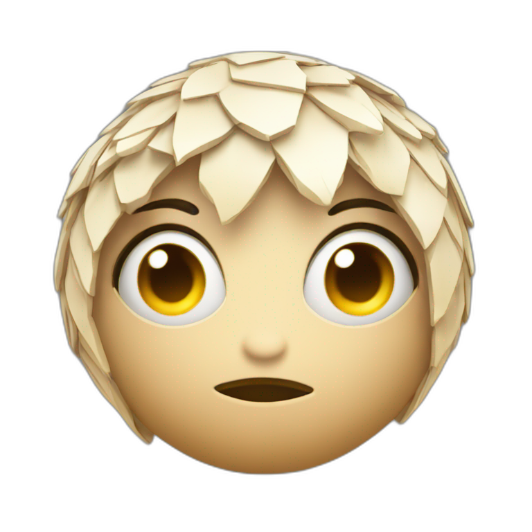 3d sphere with a cartoon Husk skin texture with big feminine eyes emoji