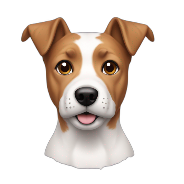 Man with modern hair cut no tshirt with jack russell terrier dog emoji