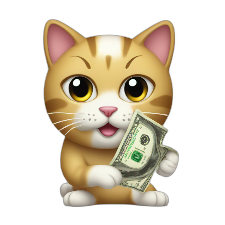 cat with a towel and a dollar bill emoji