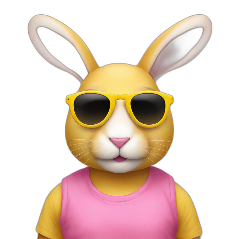 pink+rabbit wearing sunglasses and yellow+teeshirt emoji