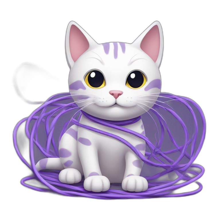 purple anime cat tangled up in wires and cables emoji