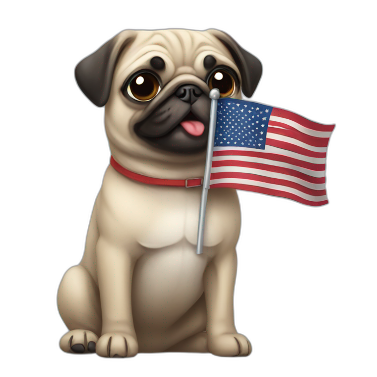 pug holding a united states flag emoji