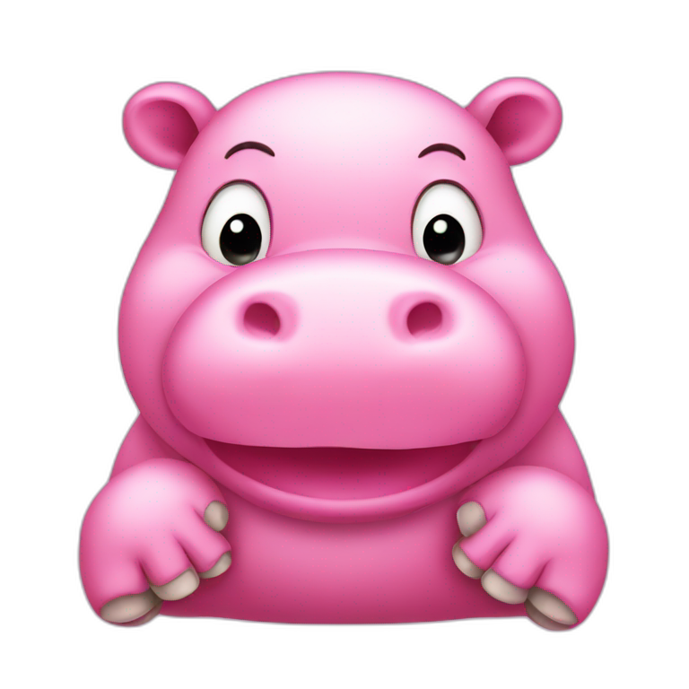 cute pink hippo covering its mouth with hands emoji