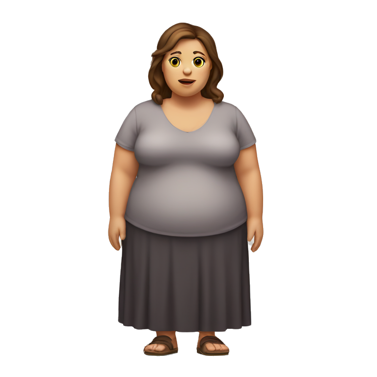 fat-woman full body with brown hair and brown eyes emoji