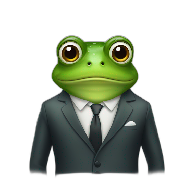 A frog wearing a suit looking straight emoji