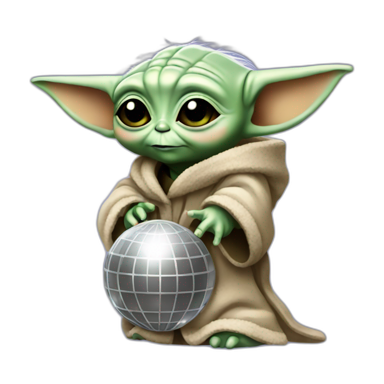 Baby yoda holding a disco ball emoji