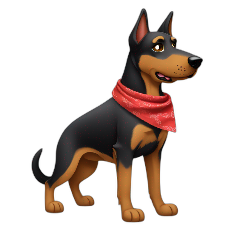 Coonhound/German Shepherd dog wearing small plain red bandana walking left with floppy ears emoji